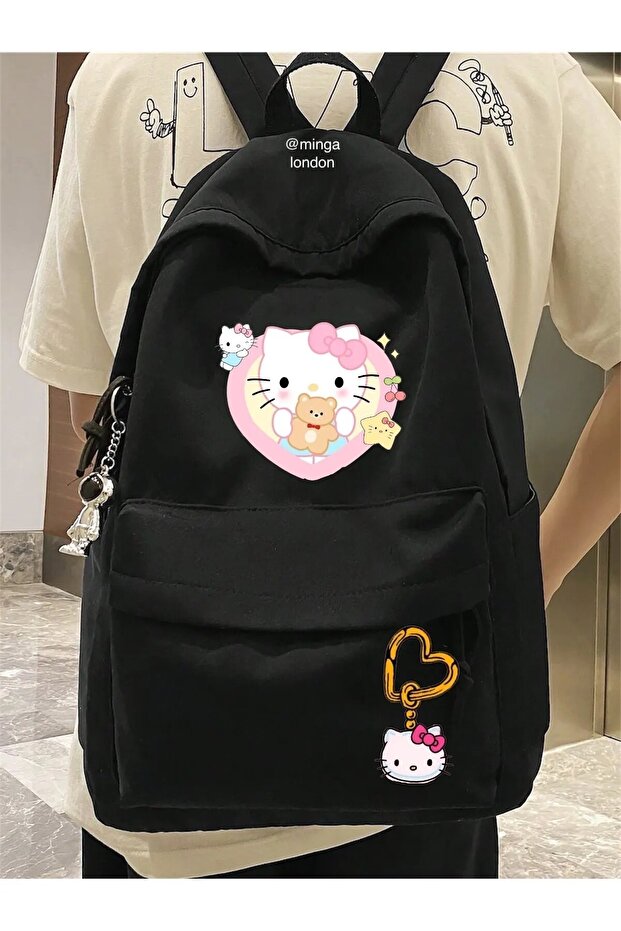 Hello Kitty Keychain Printed Double Printed School, Classroom, Course Backpack with Front Pocket
