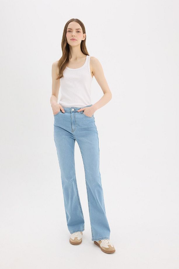 Slim Flare Yüksek Bel Düz Paça Uzun Jean Kar Yıkamalı Pantolon D7973AX25SP - 4