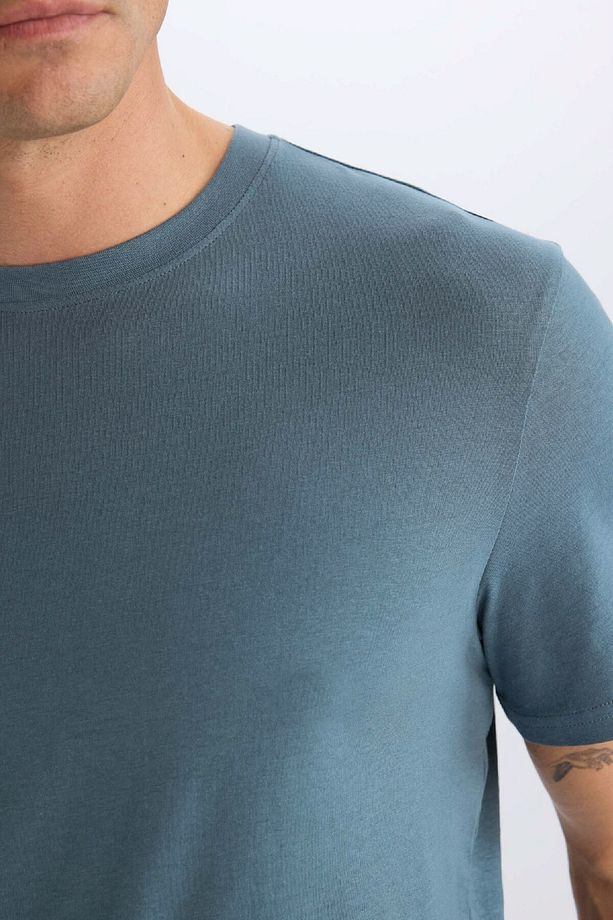 %100 Pamuk New Regular Fit Bisiklet Yaka Basic Düz Kısa Kollu Tişört V7699az25sp - 5