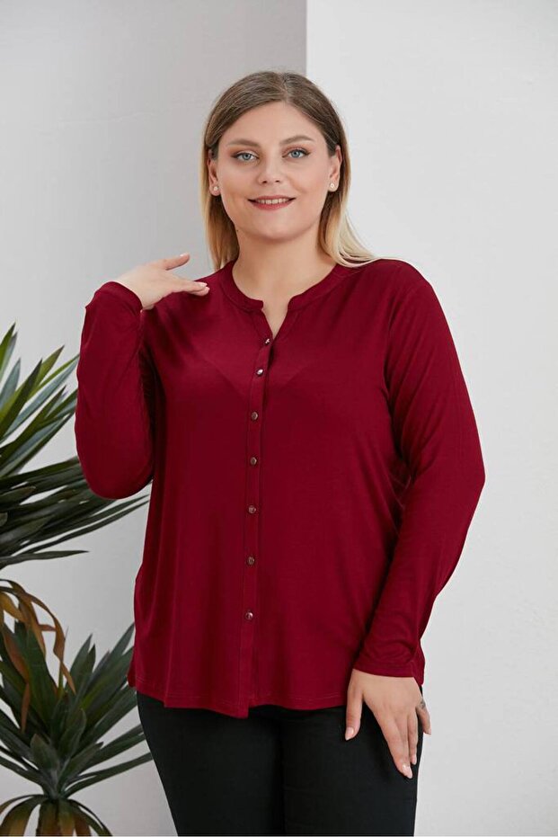 Elegant Classic Front Button Shirt Look Viscose Relaxed Fit Plus Size Blouse