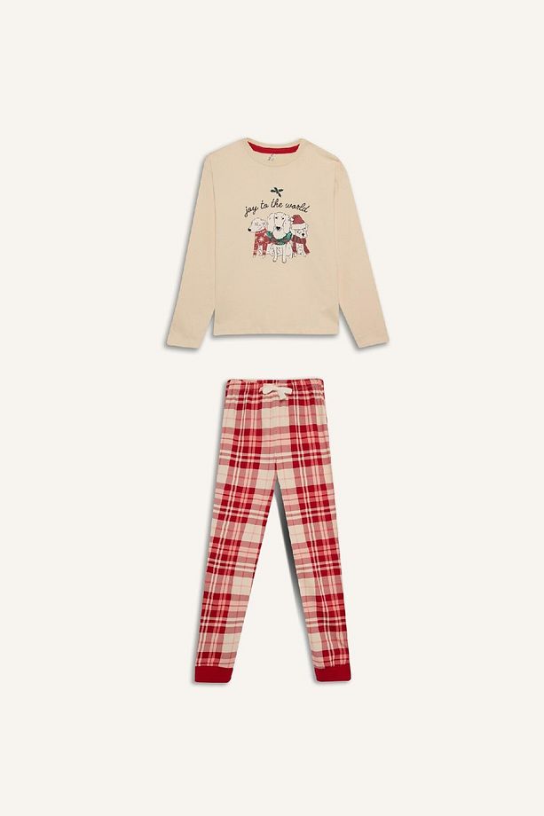 Kız Çocuk Yılbaşı Temalı Pijama Takımı Bisiklet Yaka Uzun Kollu Üst Beli Lastikli Alt D8790A824AU - 7