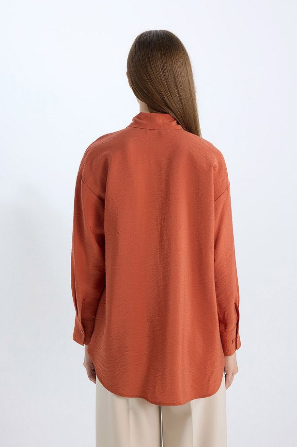 Relax Fit Basic Düz Uzun Kollu Gömlek Tunik D7346AX25SP - 6