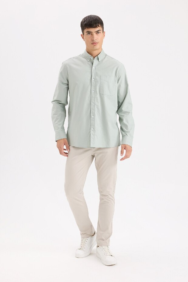 %100 Pamuk Regular Fit Polo Yaka Oxford Basic Düz Uzun Kollu Gömlek A8028ax25sp - 2