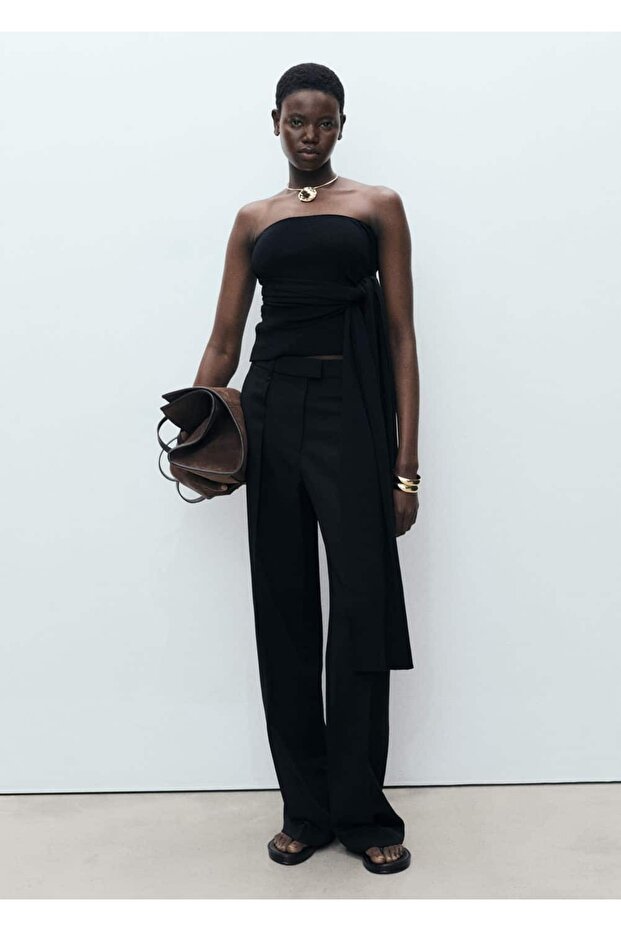 Düz kesim pensli lyocell pantolon - 2