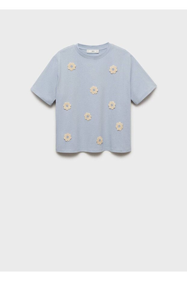Çiçek aplikeli pamuklu tişört - 3