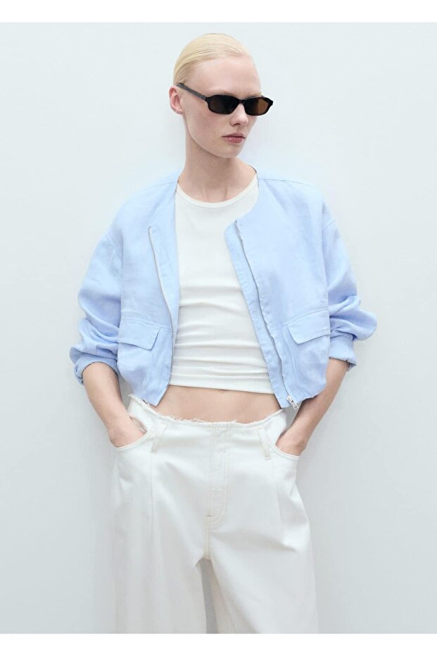 Cepli keten crop ceket - 5