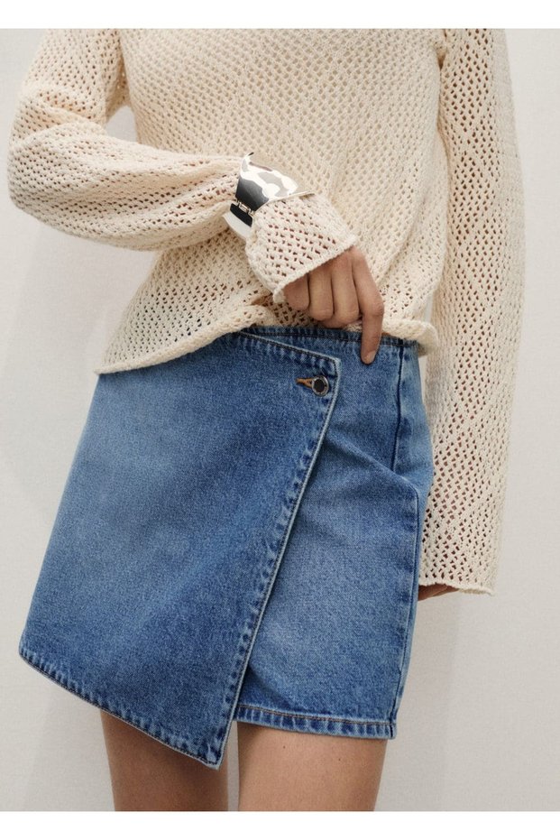 Double Breasted Denim Trouser Skirt
