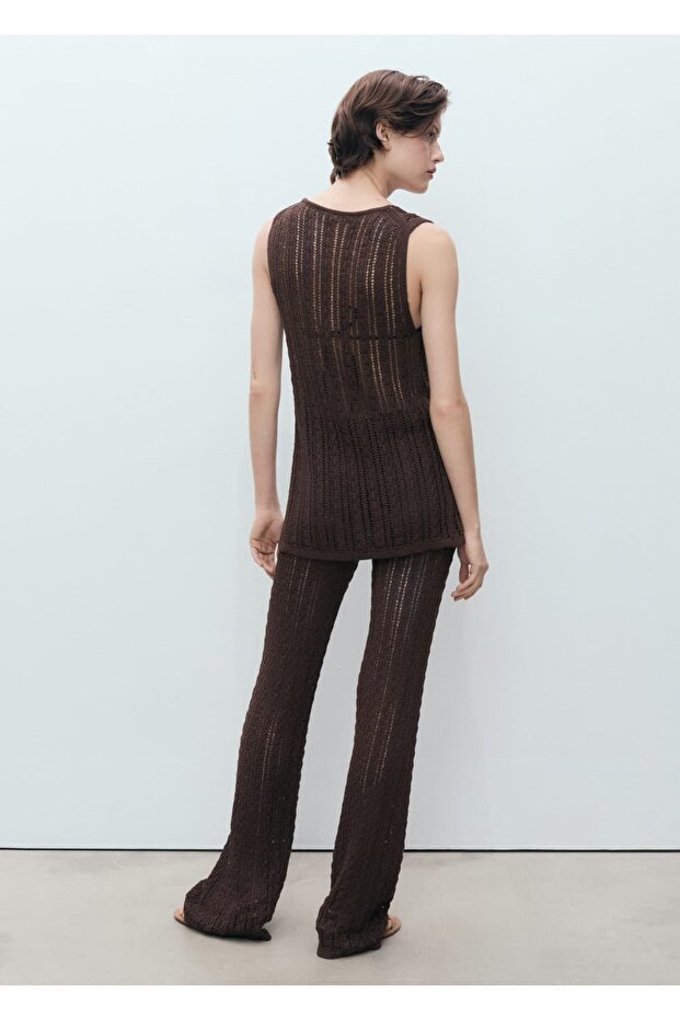 Durchbrochene Strickweste mit Bindebändern - 4