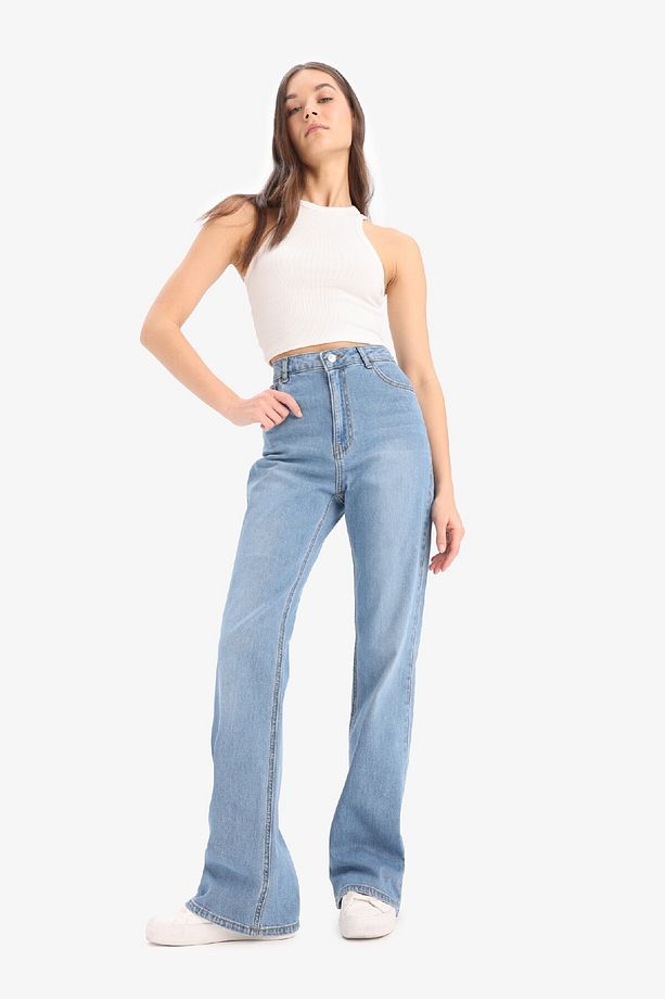 Slim Flare Yüksek Bel Düz Paça Uzun Jean Pantolon D7974AX25SP - 3