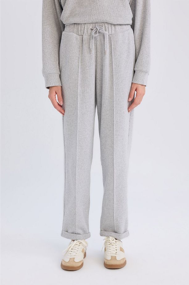 Regular Fit Pantolon Beli Lastikli Basic Düz Bağcıklı Cepli Paça Katlamalı Uzun Boy D9010ax24wn - 5