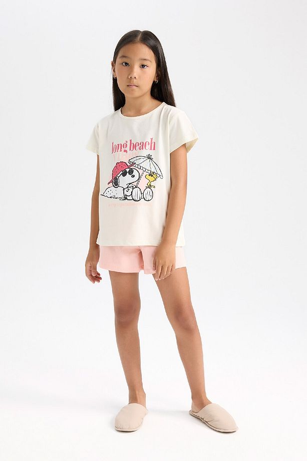 Kız Çocuk  Snoopy Pijama Takımı Kısa Kollu Üst Beli Lastikli Kısa Şort D9831A824WN - 2