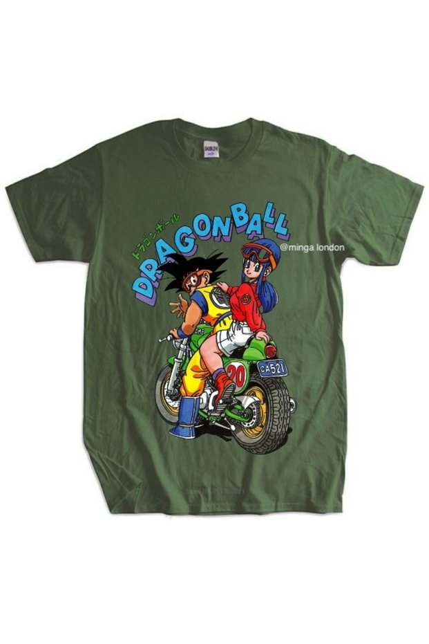 Dragon Ball Motorcycle Khaki Color Printed Oversize T-Shirt -Mingalondon