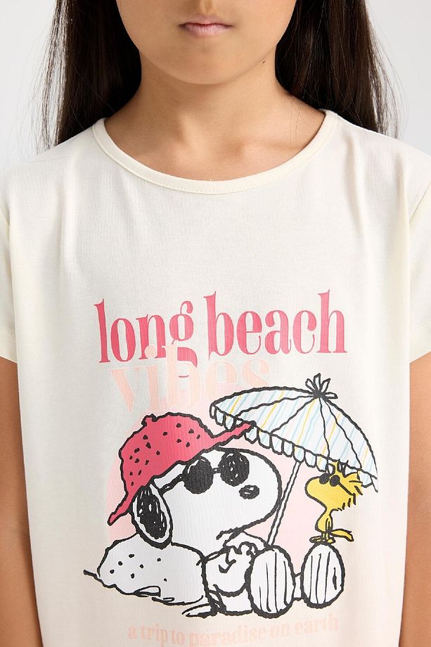 Kız Çocuk  Snoopy Pijama Takımı Kısa Kollu Üst Beli Lastikli Kısa Şort D9831A824WN - 4