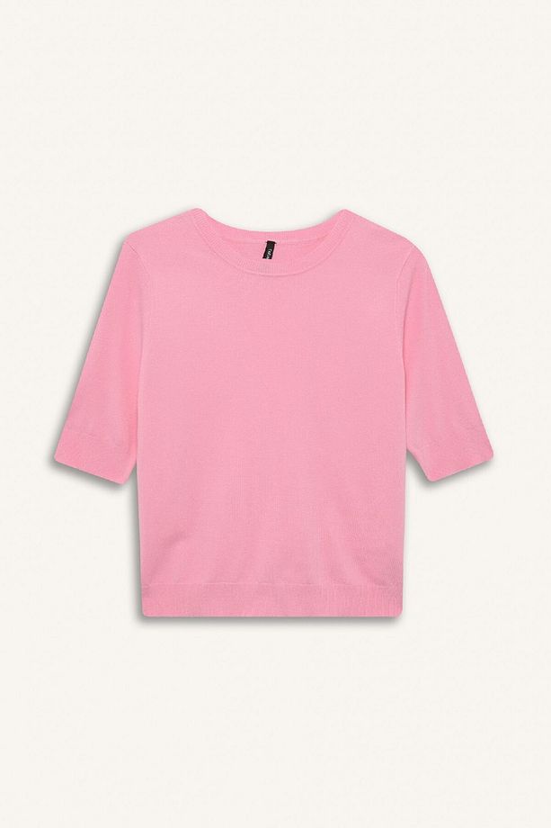 Regular Fit Bisiklet Yaka Basic Düz Kısa Kollu Triko Kazak D6272AX25SM - 8