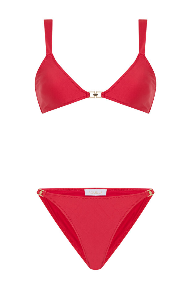 طقم بيكيني مثلث فوشيا مع إكسسوارات - 1