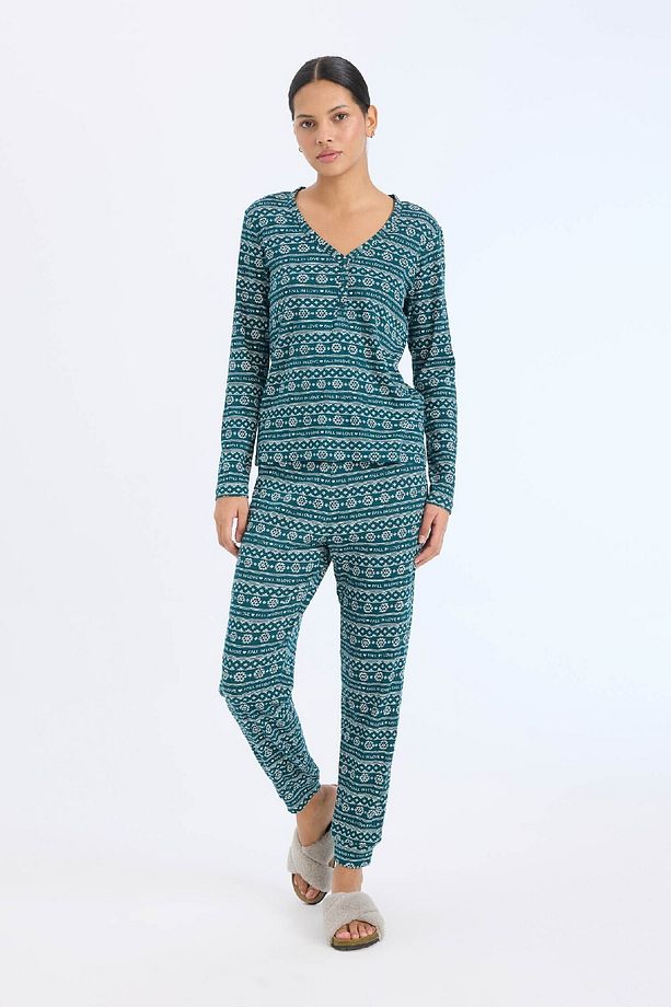 Fall In Love Pijama Takımı Waffle Kumaş Uzun Kollu Üst Esnek Belli Uzun Alt D2284ax24wn - 2