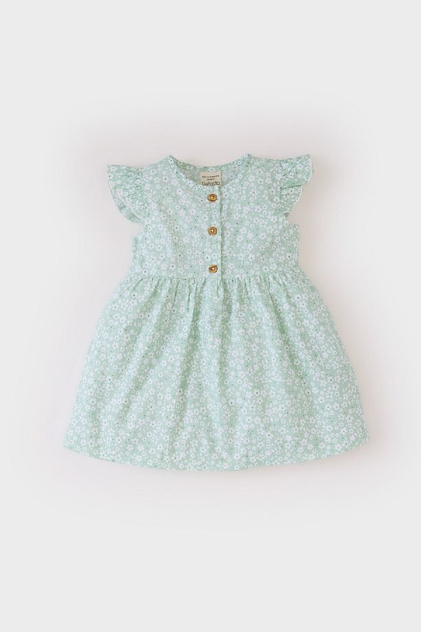 Kız Bebek Desenli Kısa Kollu Flamlı Poplin Yazlık Elbise E0645a525sm - 1