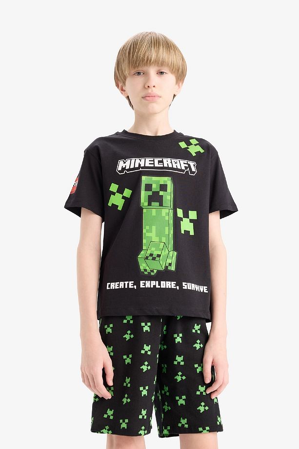 Erkek Çocuk Minecraft Pijama Takımı Kısa Kollu Üst Beli Lastikli Şort E0335a825sm - 3