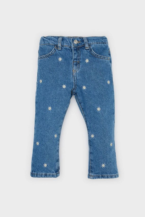 Kız Bebek Çiçekli Geniş Paça Jean Pantolon D9440a525sp - 1