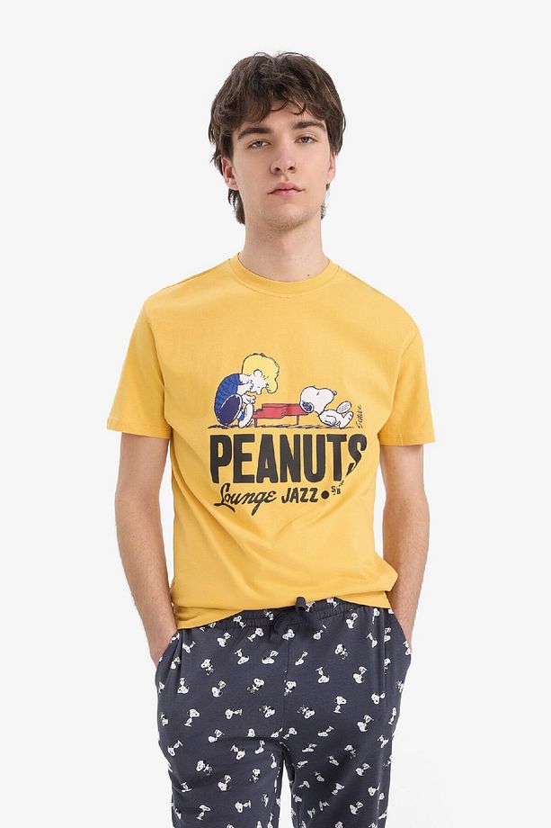 Snoopy Regular Fit Pijama Takımı Kısa Kollu Üst Beli Bağcıklı Uzun Alt E0495AX25SP - 4