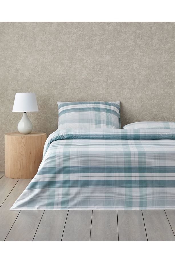 Modern Check Pamuklu Tek Kişilik Nevresim Seti 160x220 cm Yeşil - 1