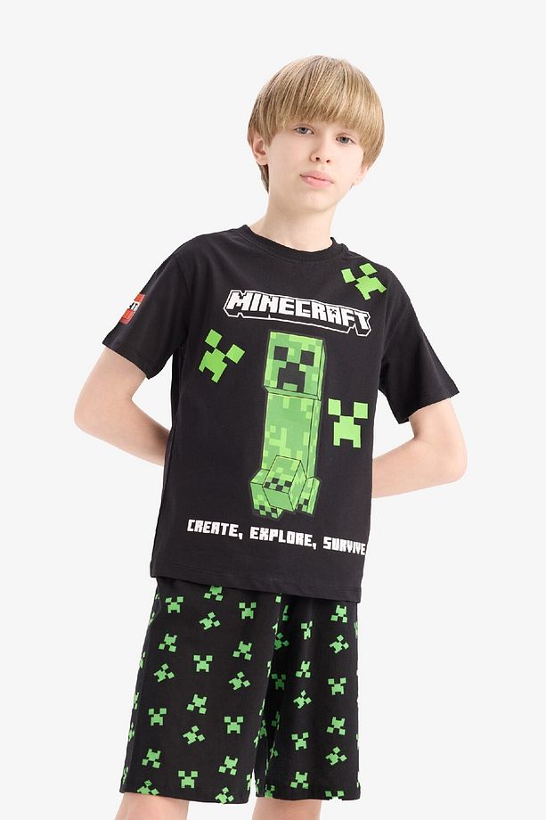 Erkek Çocuk Minecraft Pijama Takımı Kısa Kollu Üst Beli Lastikli Şort E0335a825sm - 4