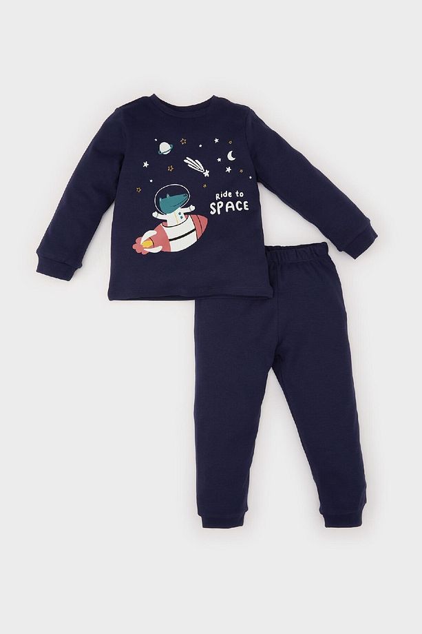 Erkek Bebek Pijama Takımı Uzay Baskılı Uzun Kollu Üst Beli Lastikli Uzun Alt D9068A525SP - 3