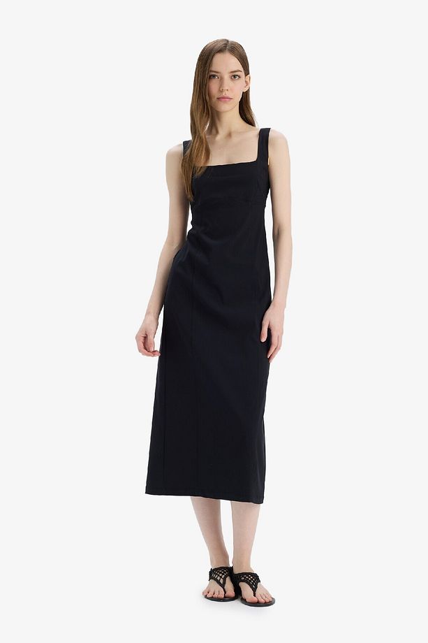 Bodycon Vücudu Saran Basic Düz Kare Yaka Askılı Maxi Elbise C5027ax25sp - 1