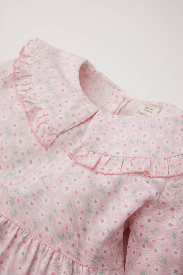 Kız Bebek Büyük Yaka Çiçekli Uzun Kollu Twill Elbise D9329A525SP - 2