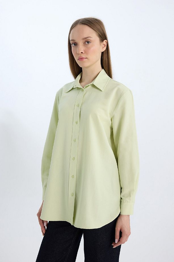 Relax Fit Basic Düz Poplin Uzun Kollu Gömlek Tunik D7341ax25sp - 3