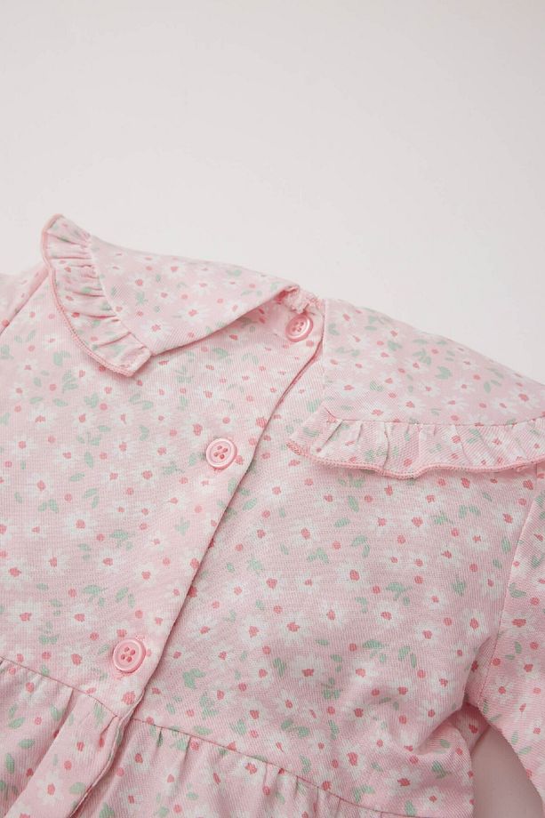 Kız Bebek Büyük Yaka Çiçekli Uzun Kollu Twill Elbise D9329A525SP - 4