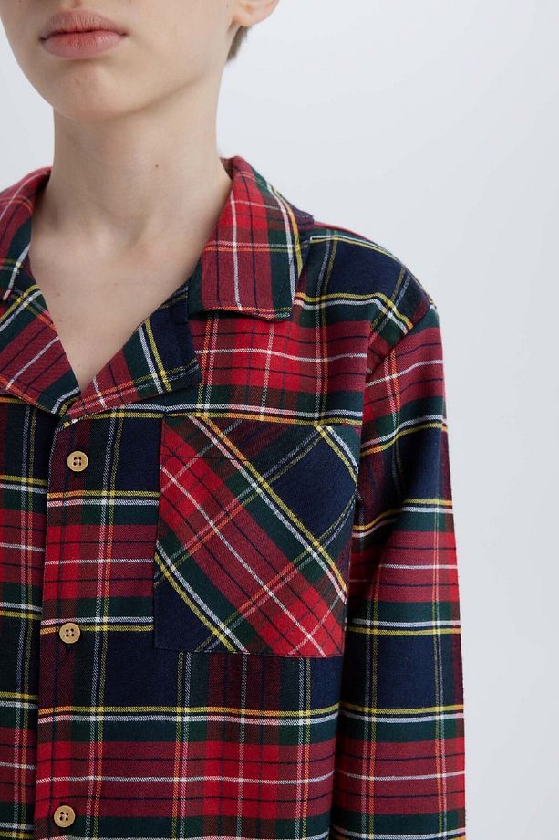 Erkek Çocuk Pijama Takımı Flanel Kareli Uzun Kollu Üst Beli Lastikli Uzun Alt  D8577A824WN - 4