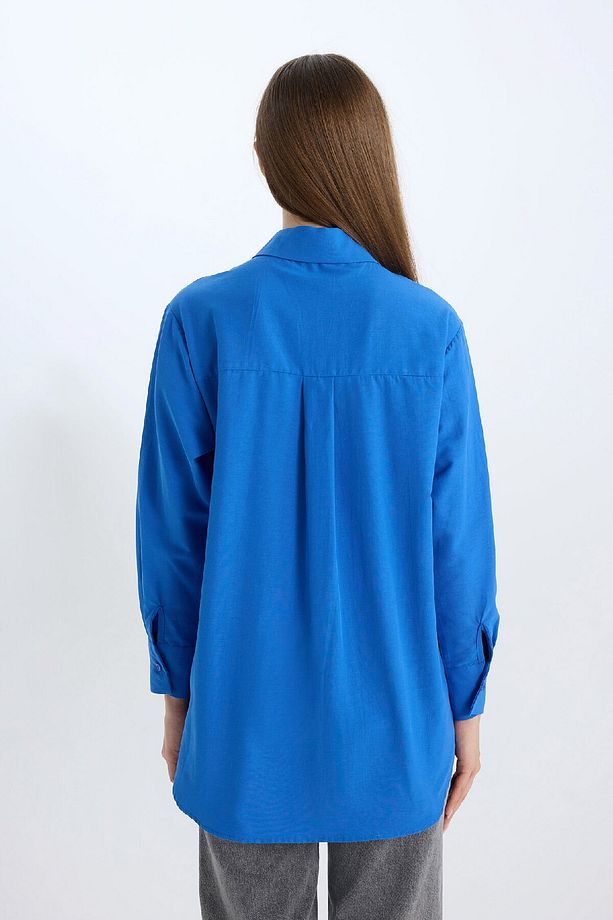 Relax Fit Poplin Basic Düz Uzun Kollu Gömlek Tunik D7342ax25sp - 5