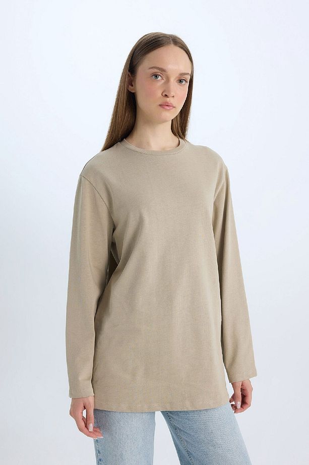 Regular Fit Bisiklet Yaka Basic Düz Uzun Kollu Tişört Tunik D4897AX24WN - 4