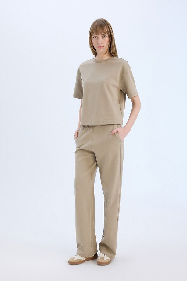 Wide Leg Geniş Paça Eşofman Altı Beli Lastikli Cepli Basic Düz D3759ax25sp - 2