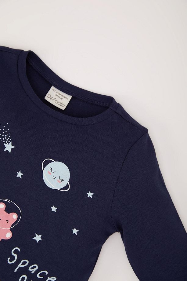 Kız Bebek Pijama Takımı Uzay Baskılı Uzun Kollu Üst Beli Lastikli Uzun Alt D9073A525SP - 4