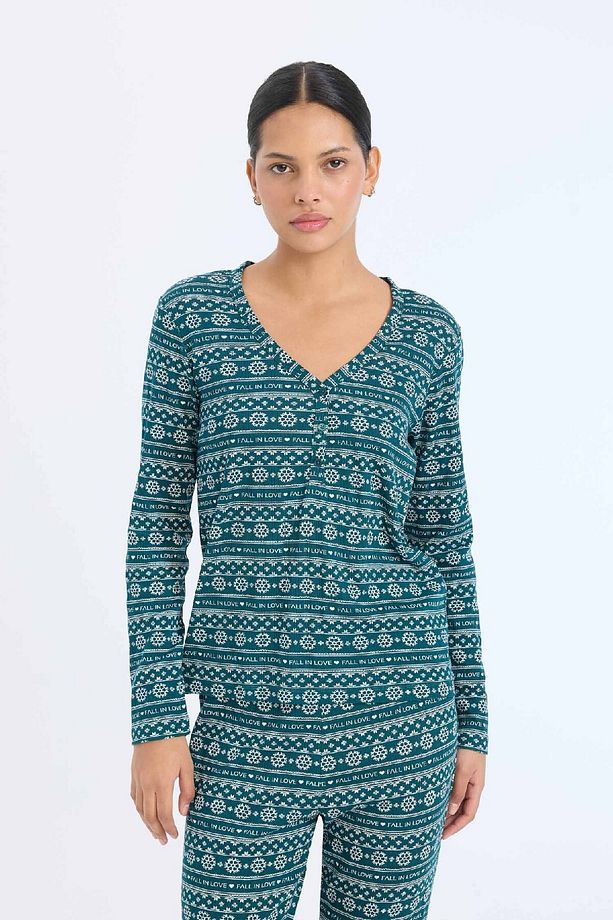 Fall In Love Pijama Takımı Waffle Kumaş Uzun Kollu Üst Esnek Belli Uzun Alt D2284ax24wn - 4