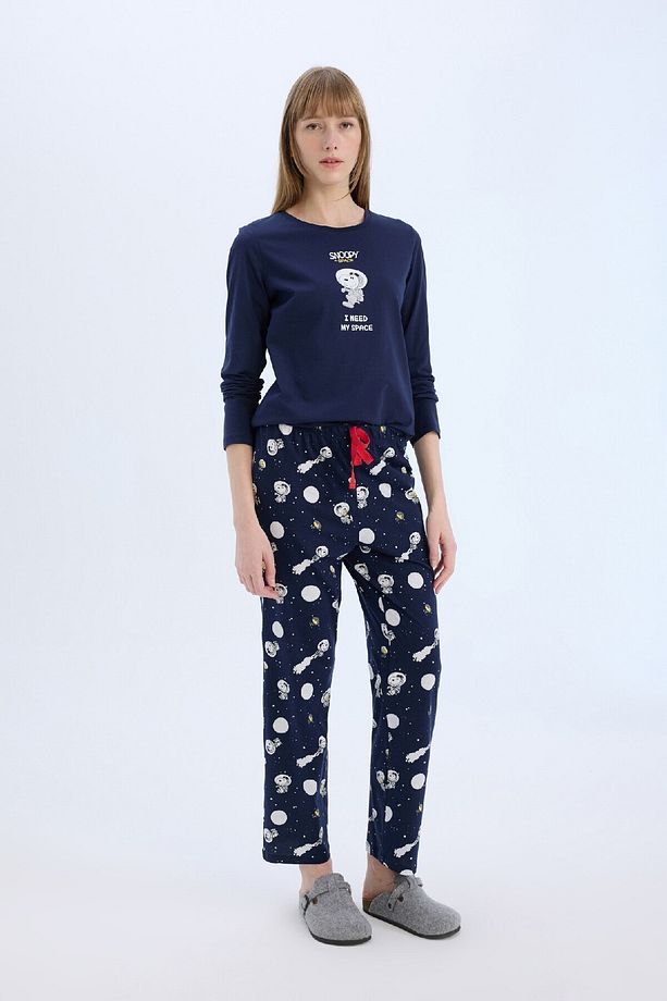 Fall in Love Snoopy Pijama Takımı Regular Fit Uzun Kollu Üst Beli Lastikli Uzun Alt E0228AX24WN - 1