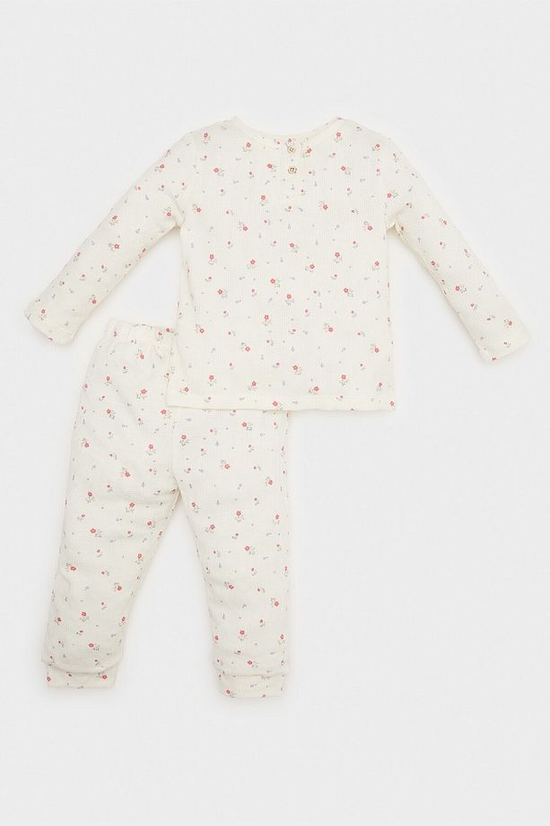 Kız Bebek Çiçekli Waffle Pijama Takımı Uzun Kollu Üst Beli Lastikli Uzun Alt E0762A525SP - 1