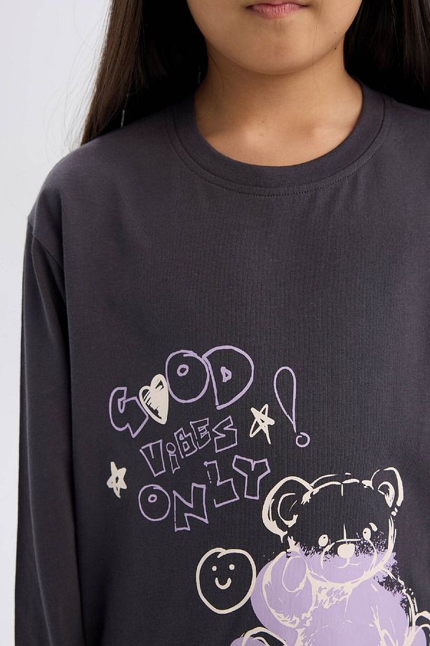 Kız Çocuk Pijama Takımı Baskılı Uzun Kollu Üst Esnek Belli Desenli Uzun Alt E0532a825sp - 5