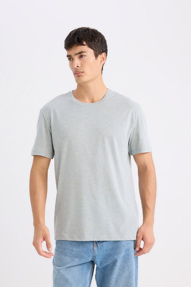 New Regular Fit Bisiklet Yaka Basic Düz Kısa Kollu Tişört E1091AXNS - 3