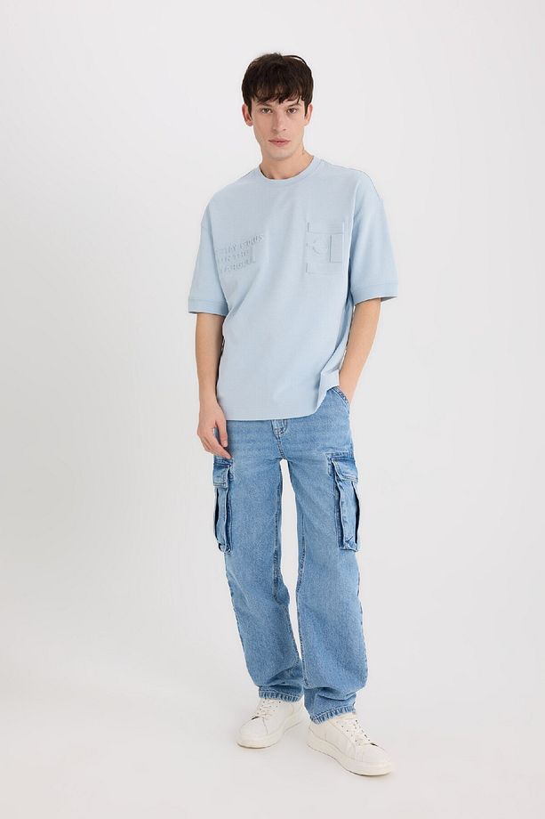 Loose Fit Bisiklet Yaka Baskılı Kısa Kollu Ağır Kumaş Tişört D5557AX25SP - 2