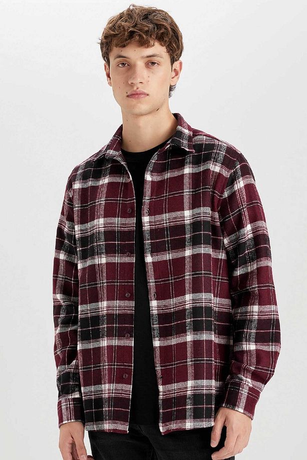 Regular Fit Polo Yaka Kareli Flanel Uzun Kollu Gömlek E0989ax24wn - 1
