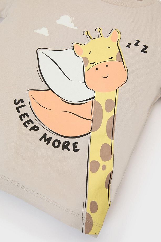 Erkek Bebek Pijama Takımı Zürafa Baskılı Kısa Kollu Penye Üst Şort E1179A525SM - 4