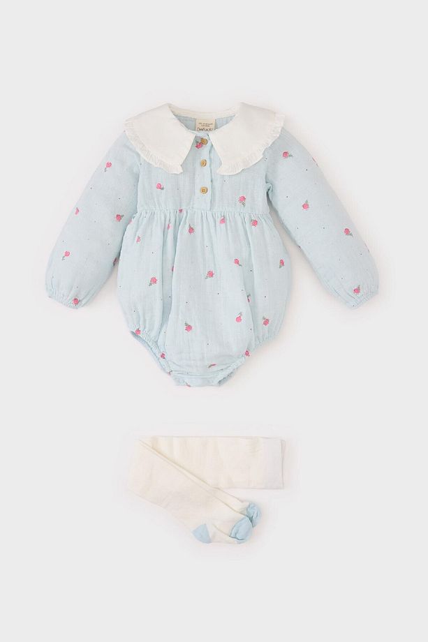 Kız Bebek Yenidoğan Çiçekli Müslin 2li Tulum D9091a525sp - 4