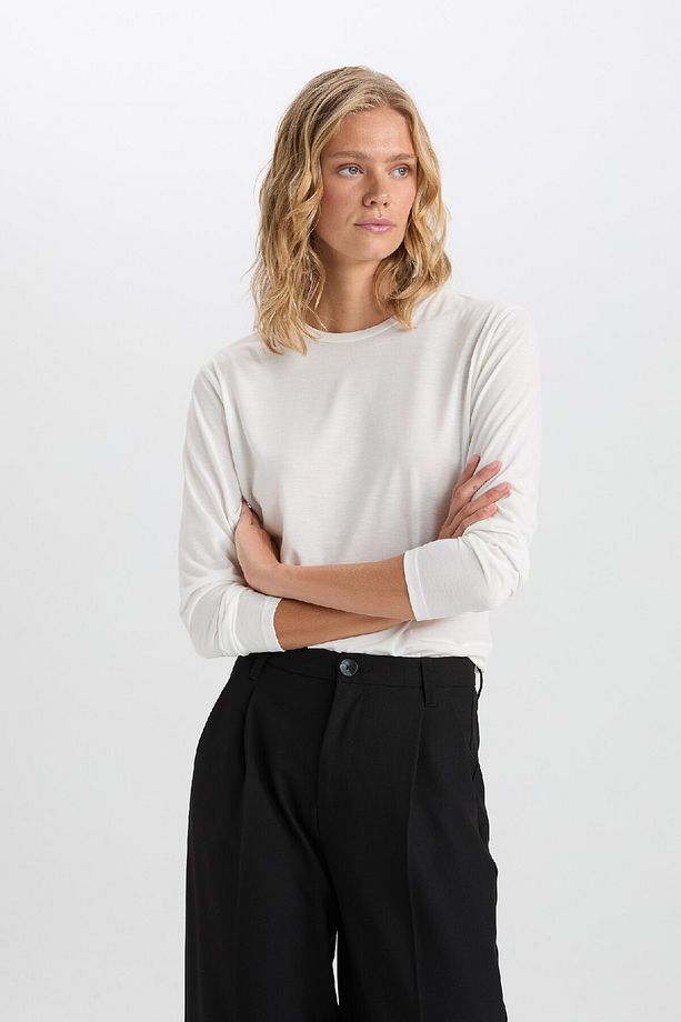 Regular Fit Bisiklet Yaka Basic Düz Casual Uzun Kollu Tişört A5028ax24wn - 4