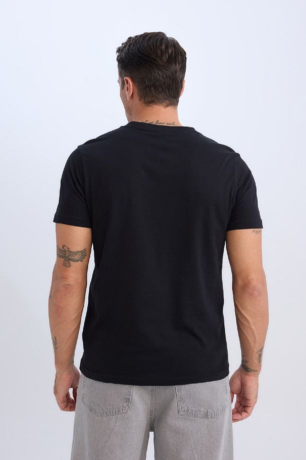 %100 Pamuk Regular Fit V Yaka Pamuklu Basic Düz Kısa Kollu Siyah Tişört D7938ax25sp - 5
