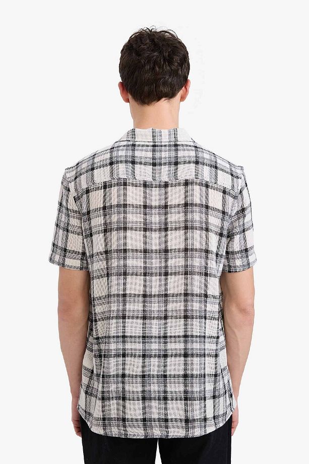 Regular Fit Polo Yaka Kareli Yazlık Pamuklu Kısa Kollu Gömlek D7661AX25SP - 4