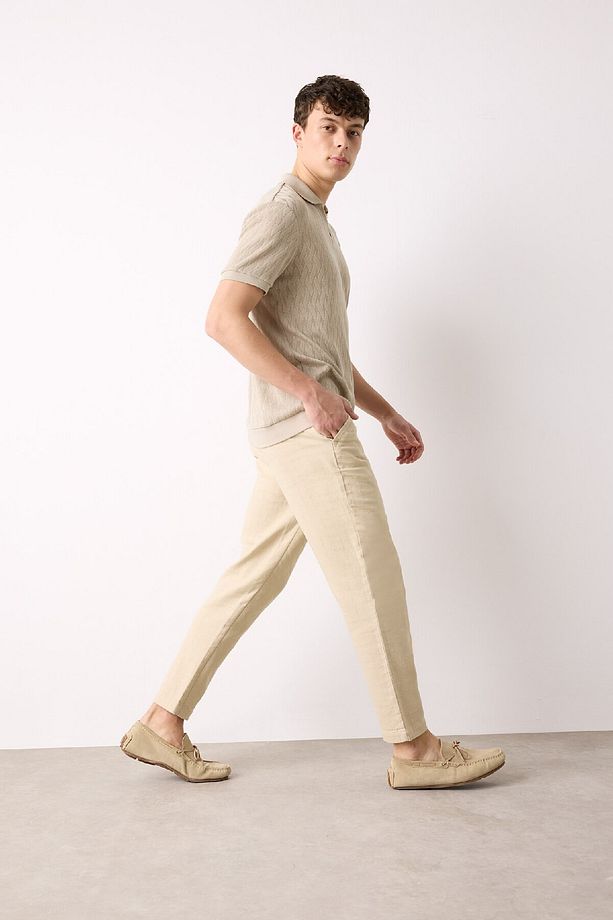 %100 Pamuk Yazlık Jogger Pantolon Regular Fit Normal Kesim Keten Görünümlü Düz Paça Cepli B4138ax25s - 3