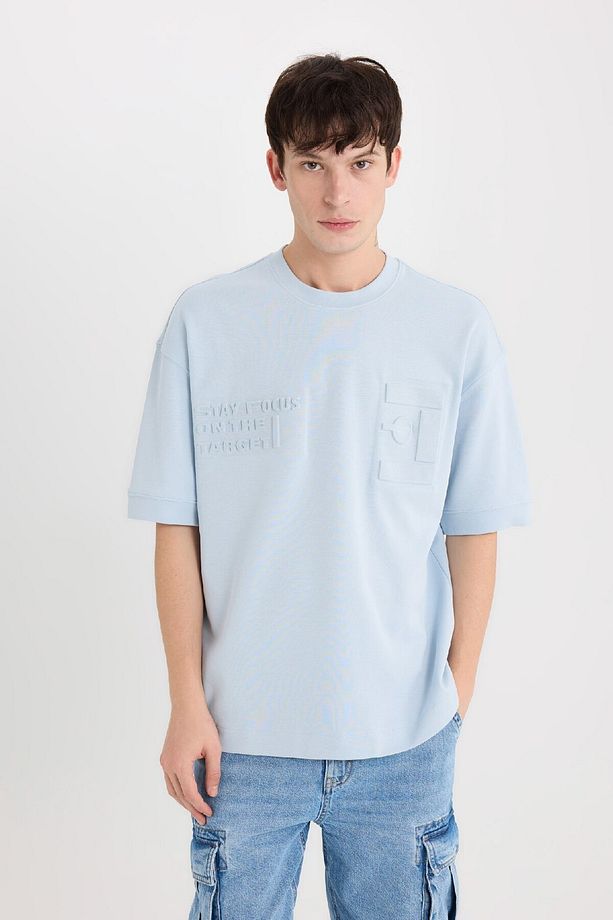 Loose Fit Bisiklet Yaka Baskılı Kısa Kollu Ağır Kumaş Tişört D5557AX25SP - 1